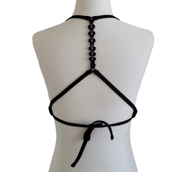 Aerie Perkier Push Up metal ring embellished bikini top black 32B - Picture 5 of 14